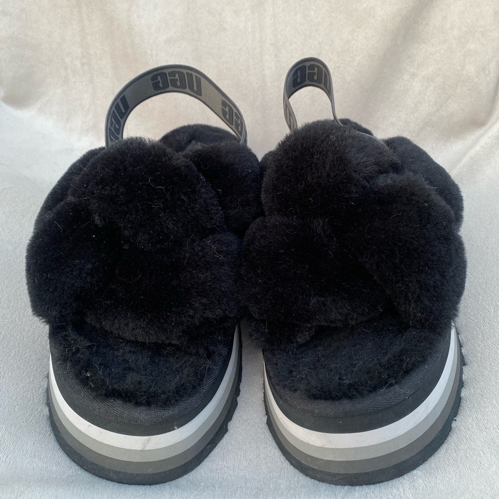UGG Women's Black Fluffy Slippers - Picture 3 of 5